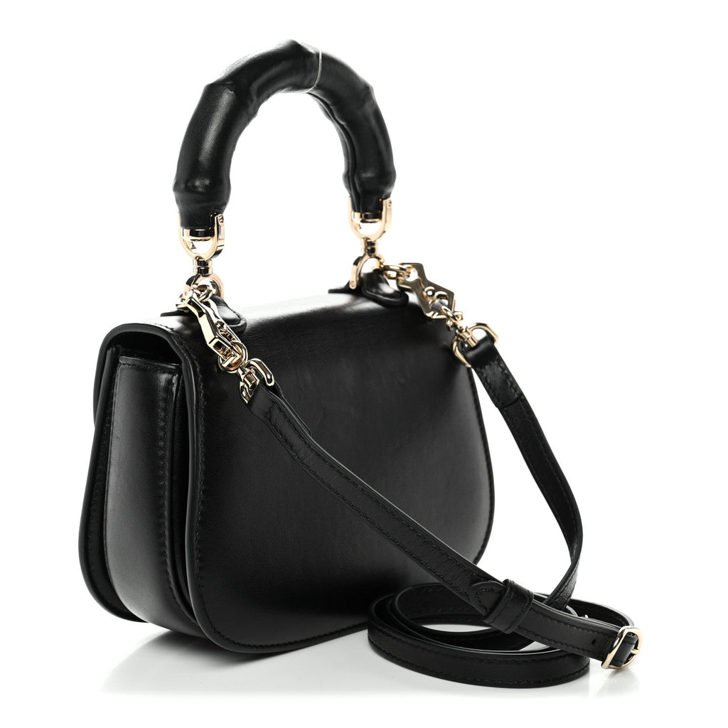 Boarded Dyana Lux Calfskin Web Monochrome Mini Bamboo 1947 Top Handle Bag Black
