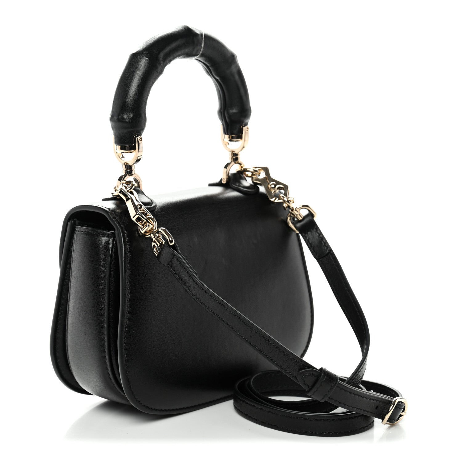 Boarded Dyana Lux Calfskin Web Monochrome Mini Bamboo 1947 Top Handle Bag Black