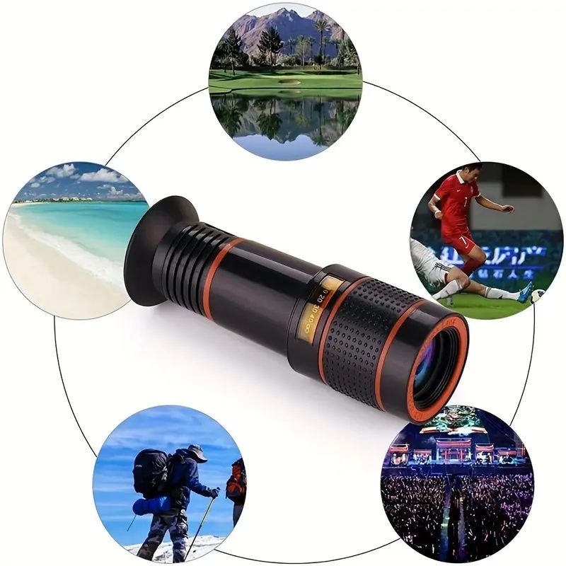 Mobile Phone Attachment Lens, Mobile Zoom Lens, Mobile Camera and Accessories, 8X, Smartphone and Tablet Long Focus Telephoto with Clip, Black
