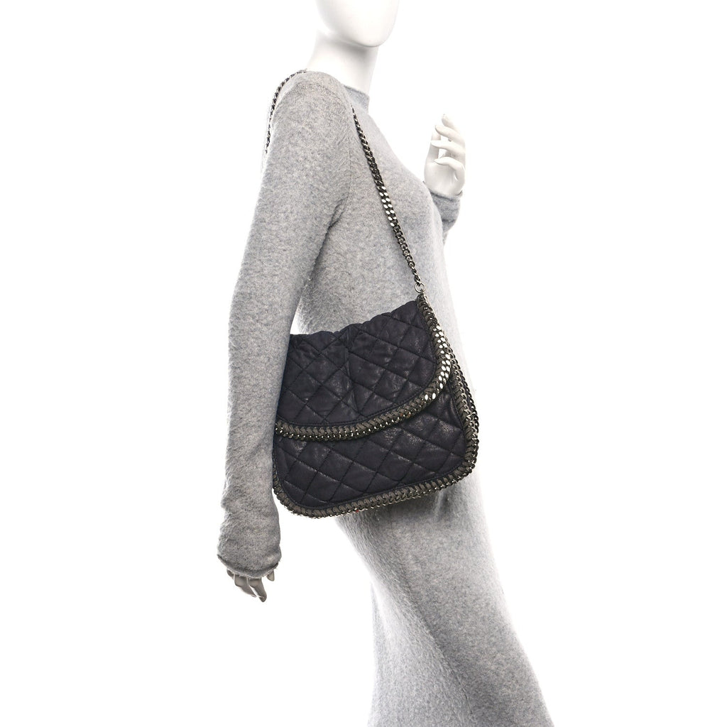 Shaggy Deer Quilted Falabella Shoulder Bag Black
