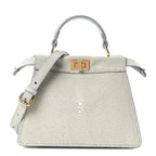 Stingray Shiny Nappa Petite Peekaboo I SEE U Satchel Pearl Grey