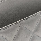 Metallic Lambskin Quilted Clutch With Chain Silver