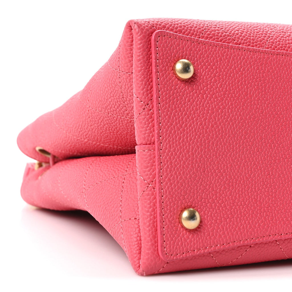 Caviar Quilted Fashion Therapy Bucket Drawstring Bag Dark Pink
