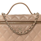 Caviar Quilted Top Handle Slim Vanity With Chain Dark Beige
