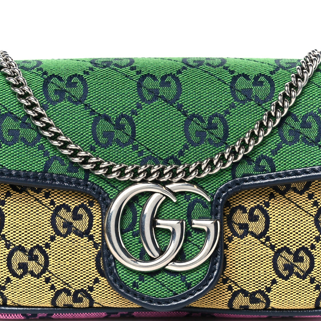 Monogram Multicolor Matelasse Diagonal Super Mini GG Marmont Shoulder Bag Green Blue Yellow Light Blue Pink