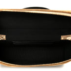 Suede Calfskin Shiny Lambskin Stitched Top Handle Slim Vanity With Chain Beige Black