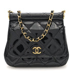 Patent Quilted Frame Clutch Flap With Chain Black