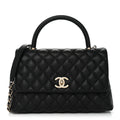 Caviar Quilted Small Coco Handle Flap Black