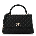 Caviar Quilted Small Coco Handle Flap Black