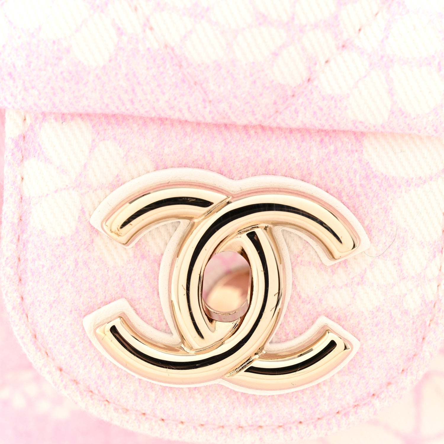 Printed Denim Quilted Medium Single Flap Bag Pink White