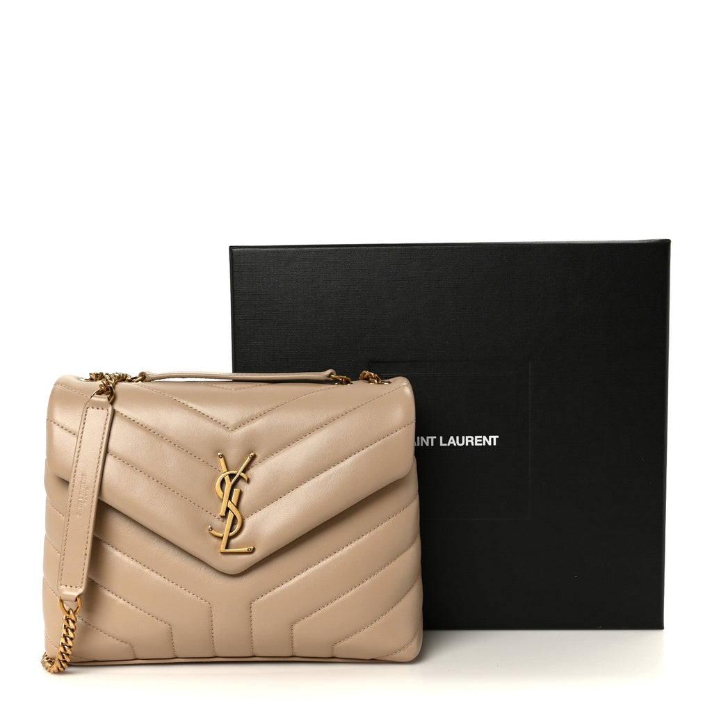 Calfskin Y Quilted Monogram Small Loulou Chain Satchel Dark Beige