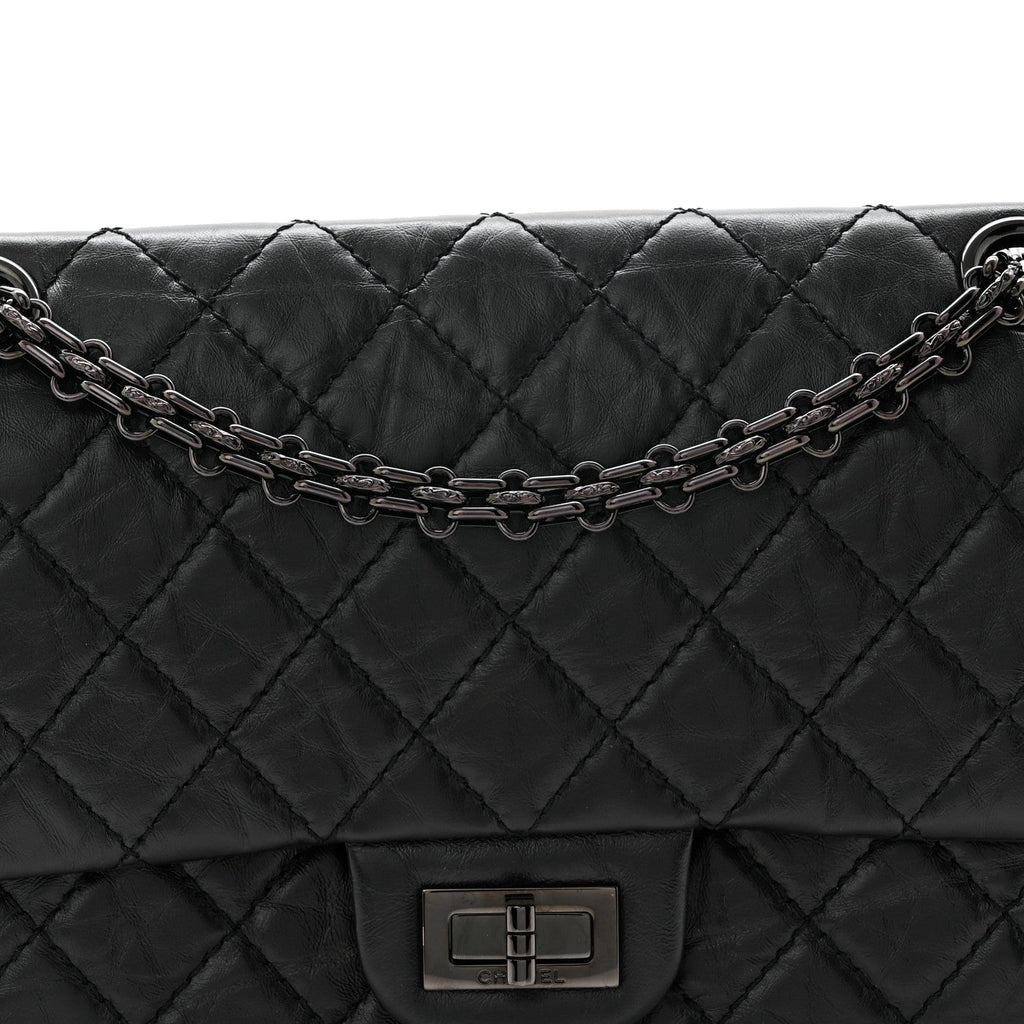 Aged Calfskin Quilted 2.55 Reissue 225 Flap So Black