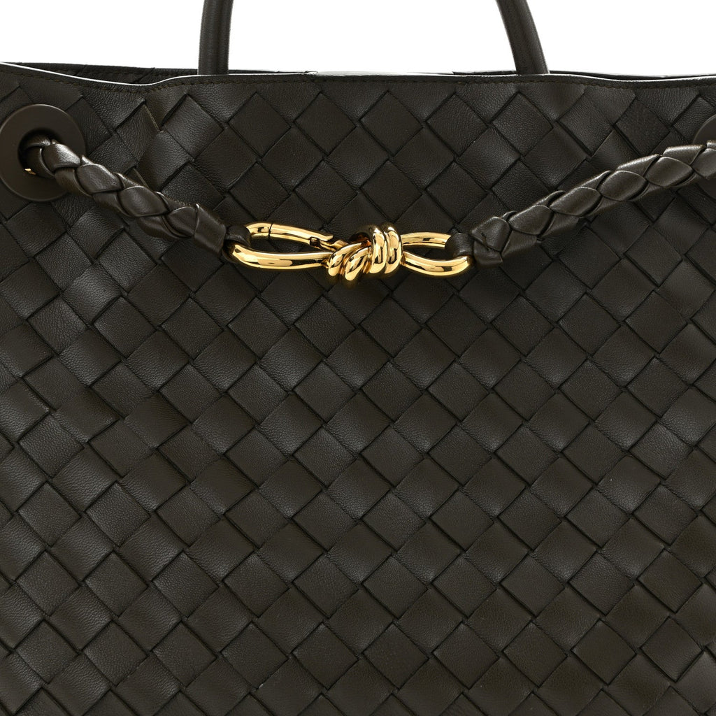Nappa Intrecciato Medium Andiamo Shoulder Bag Kaki