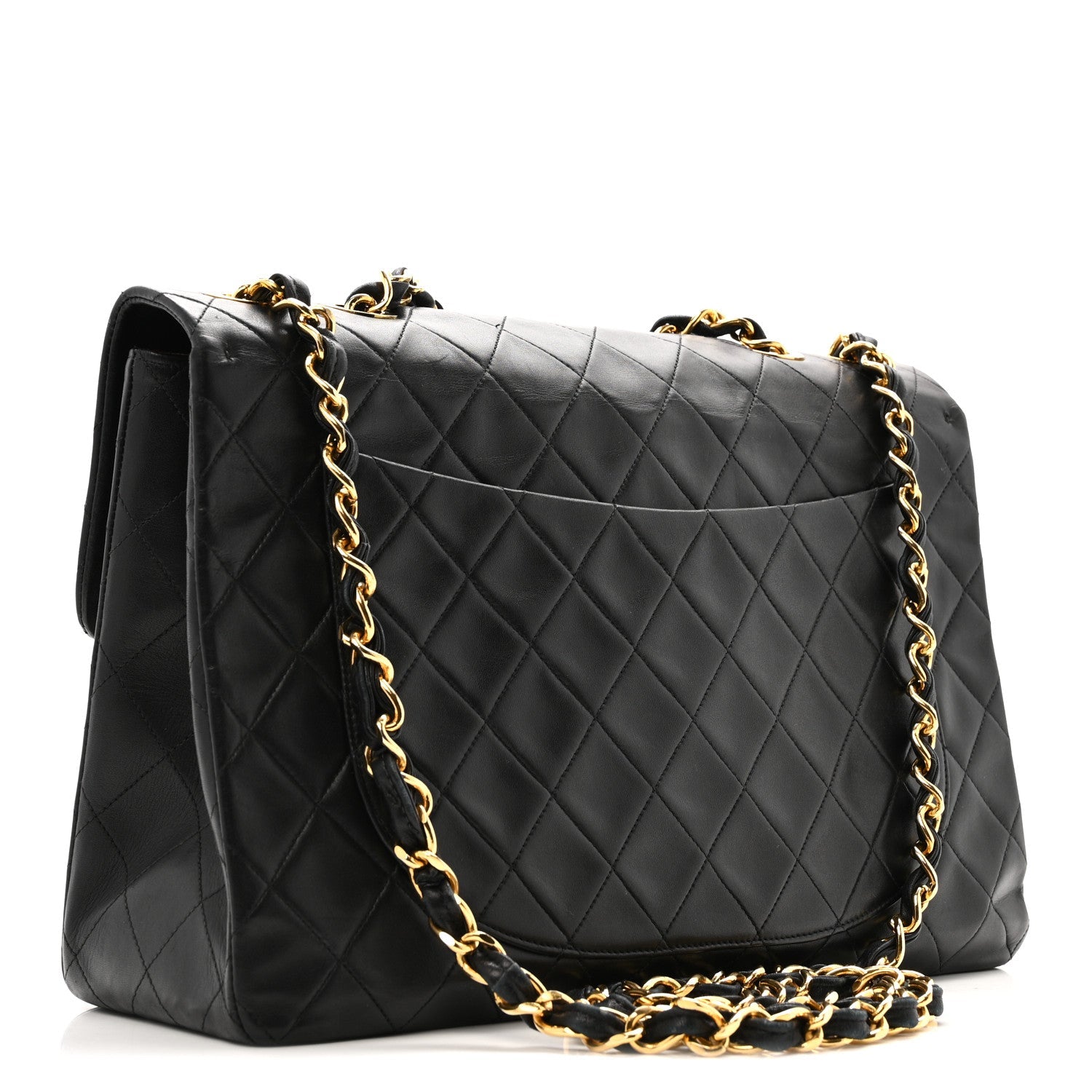 Lambskin Quilted XL Jumbo Single Flap Black