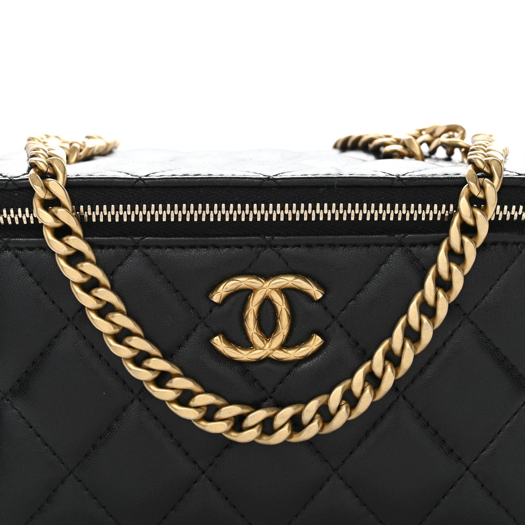 Lambskin Quilted Small Pillow Crush Vanity Case With Chain Black