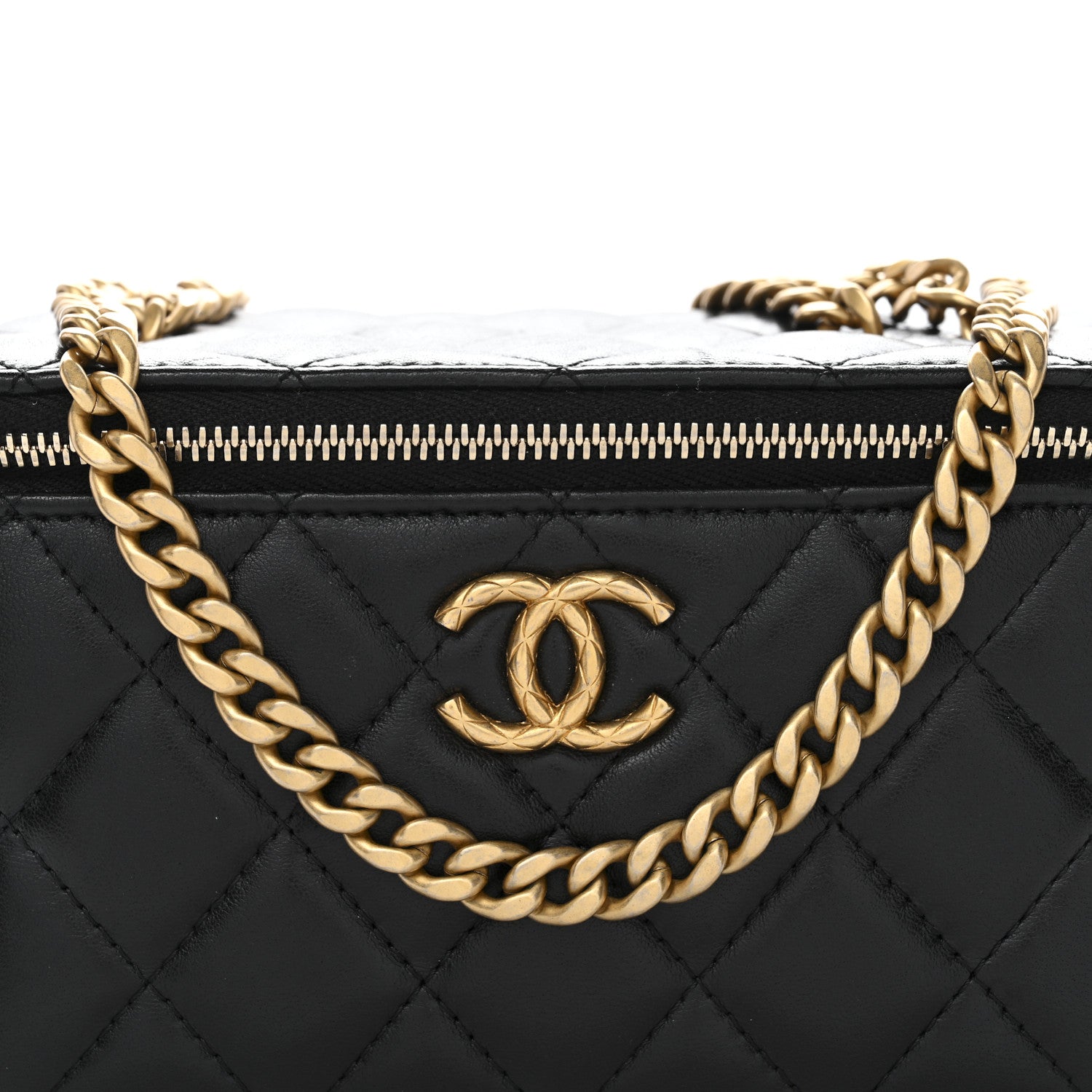 Lambskin Quilted Small Pillow Crush Vanity Case With Chain Black