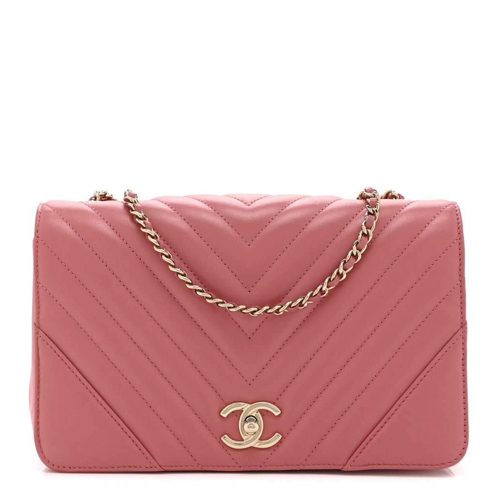 Calfskin Chevron Quilted Small Statement Flap Pink