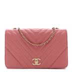 Calfskin Chevron Quilted Small Statement Flap Pink