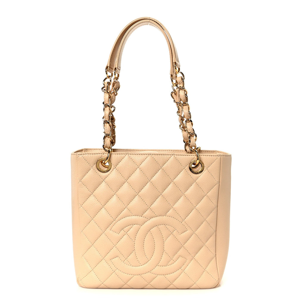Caviar Quilted Petit Shopping Tote PST Beige Clair