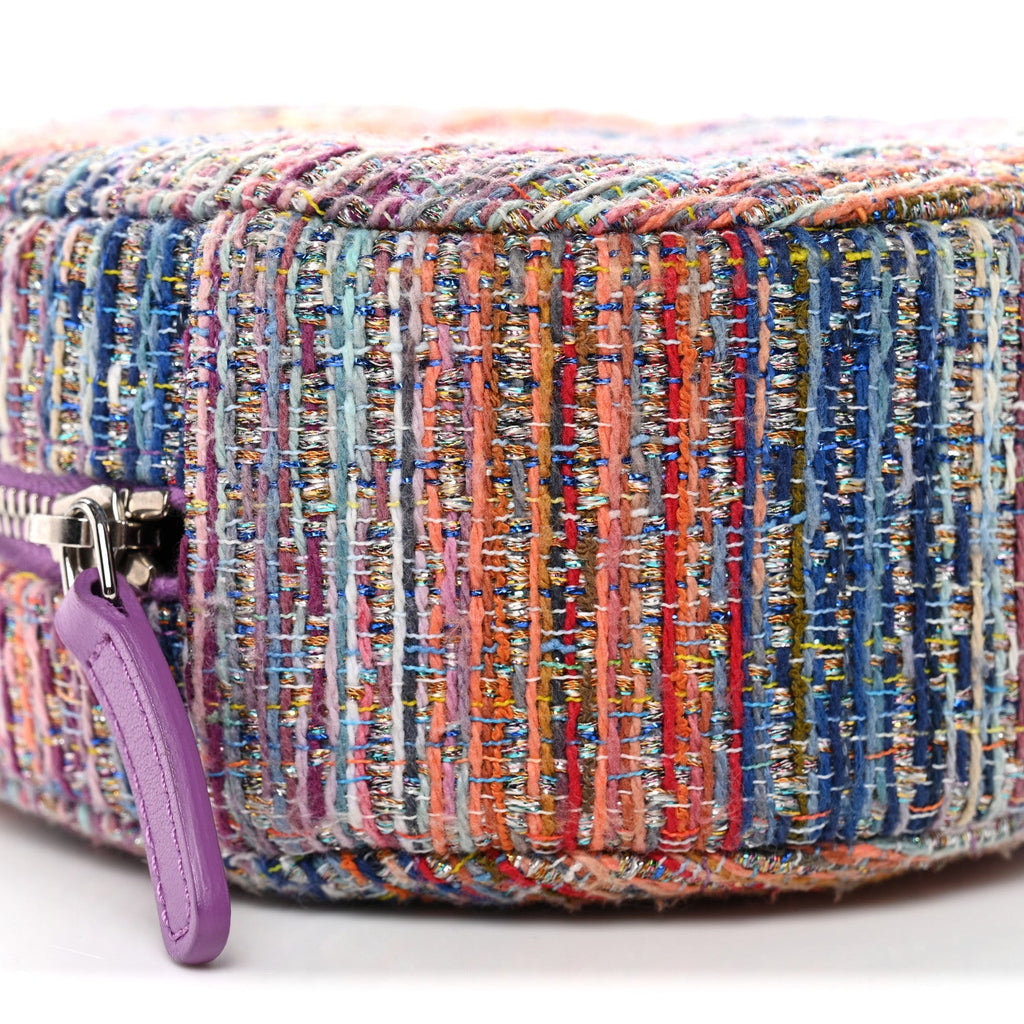 Tweed Quilted Round Clutch With Chain Blue Pink Orange