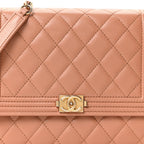 Calfskin Quilted Boy Square Wallet on Chain WOC Brown