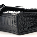Shiny Calfskin Monochrome Crocodile Embossed Hourglass Chain Bag Black