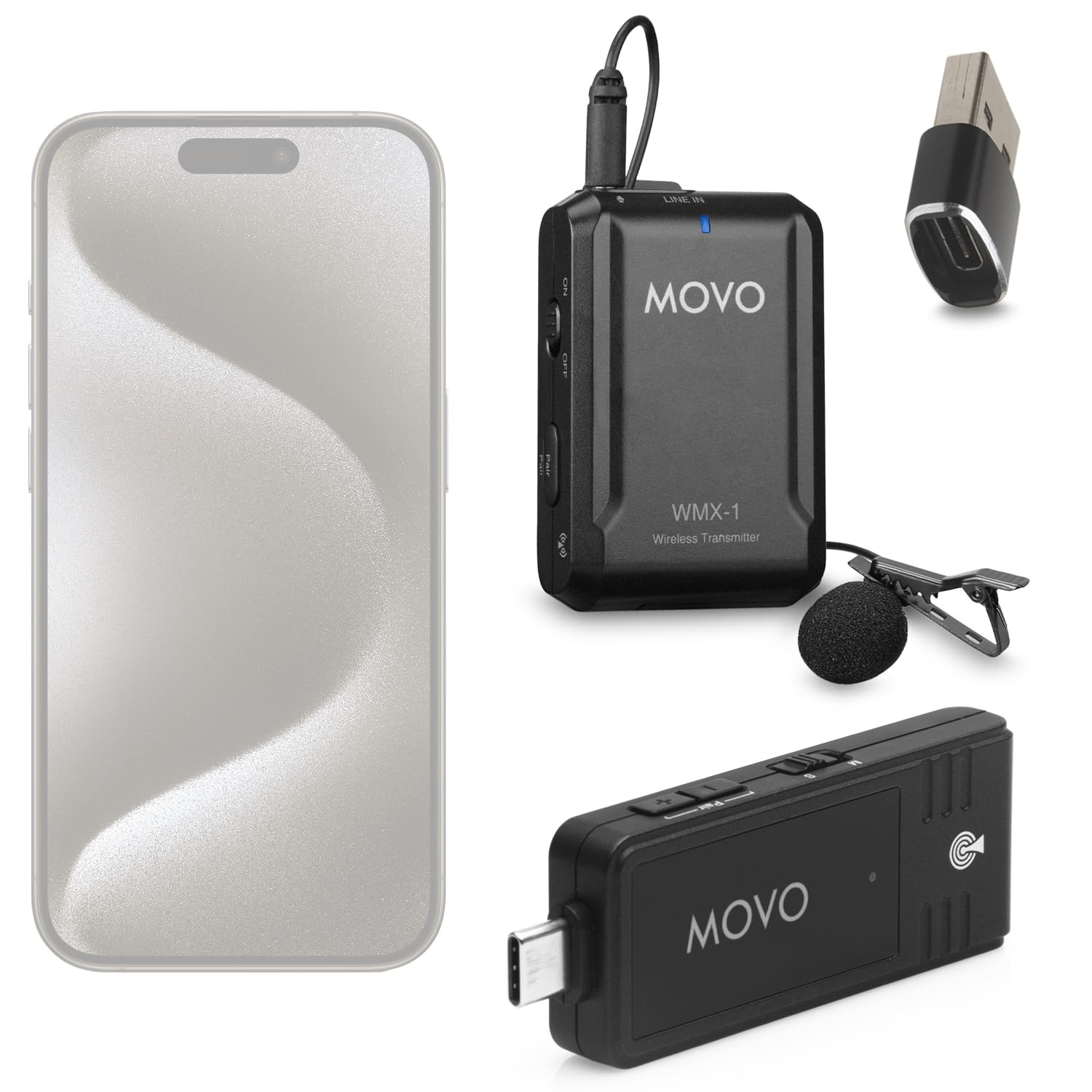 Movo Wireless USB-C Microphone System for Android and iPhone 15 and Up