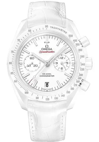 Omega Speedmaster Moonwatch Co-Axial Chronograph White Side of the Moon Watch - 44.25 mm White Ceramic Case - Moonwatch Style Dial - White Leather Strap - 311.93.44.51.04.002