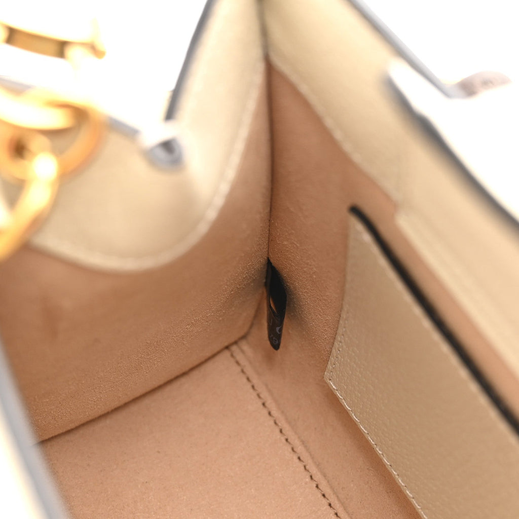 Textured Dollar Calfskin Web Mini Diana Tote Bag Mystic White