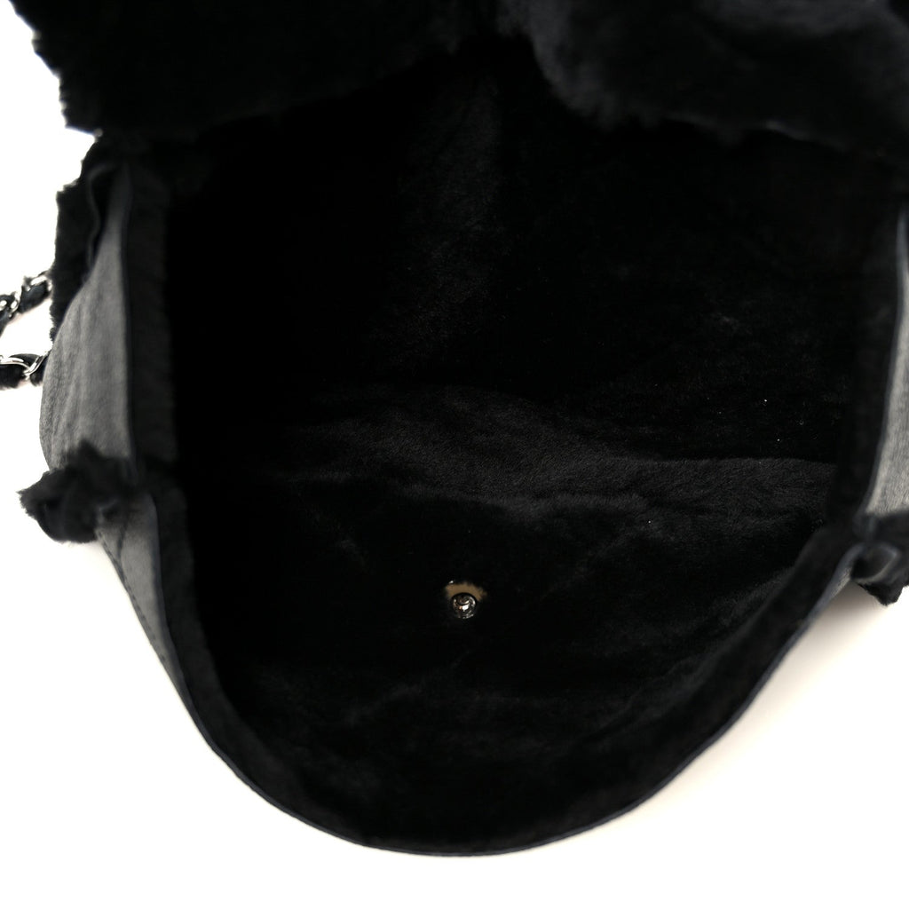 Shearling Quilted Medium Single Flap Black