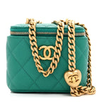 Caviar Quilted Sweetheart Mini Vanity Case Green