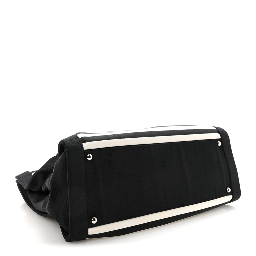 Canvas Grosgrain Striped CC Shopping Tote Black White