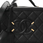 Caviar Quilted Small CC Filigree Vanity Case Black