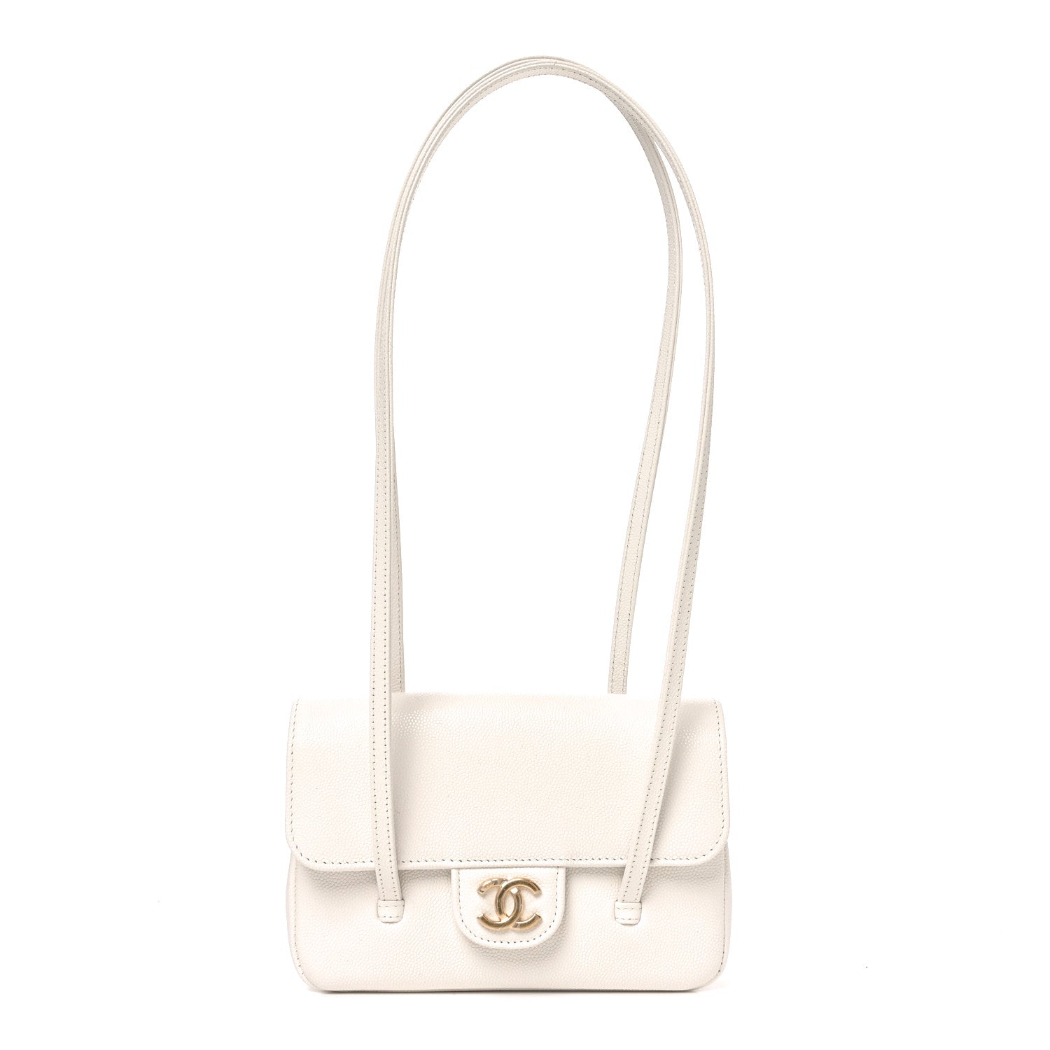 Shiny Caviar Mini Preppy Coco Shoulder Bag White