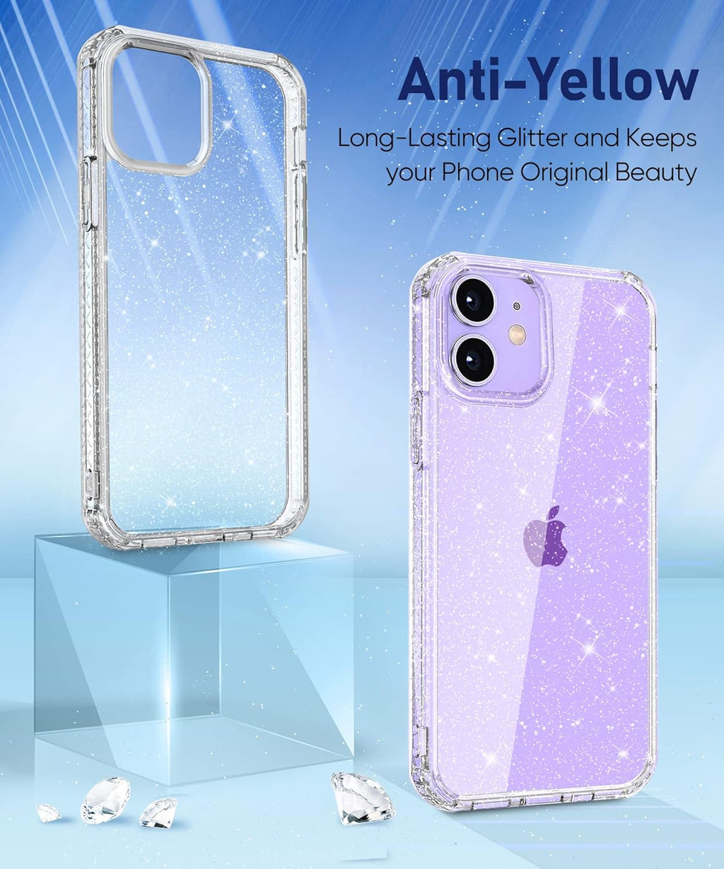 Entronix Case Compatible with iPhone 12/12 Pro - [Hard Back] Glitter Clear