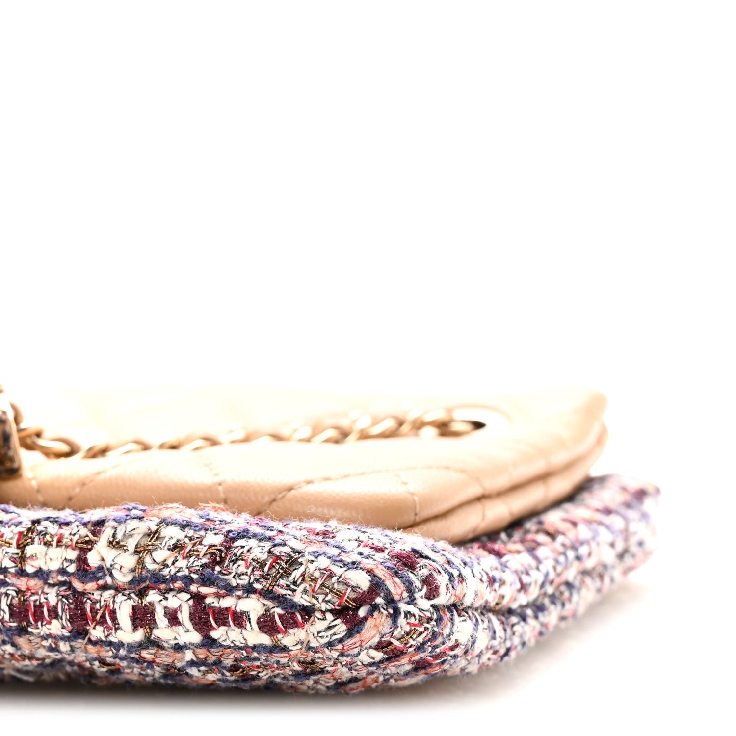 Tweed Lambskin Quilted Pouch Beige Multicolor