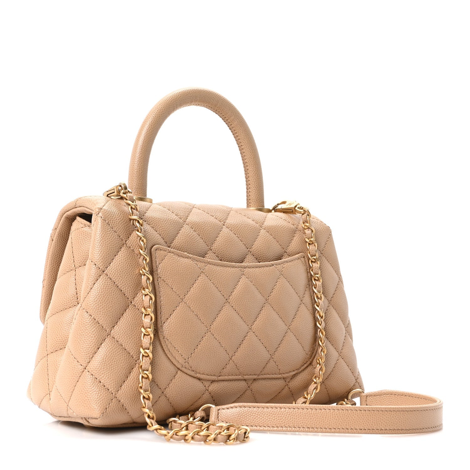 Caviar Quilted Mini Coco Handle Flap Beige