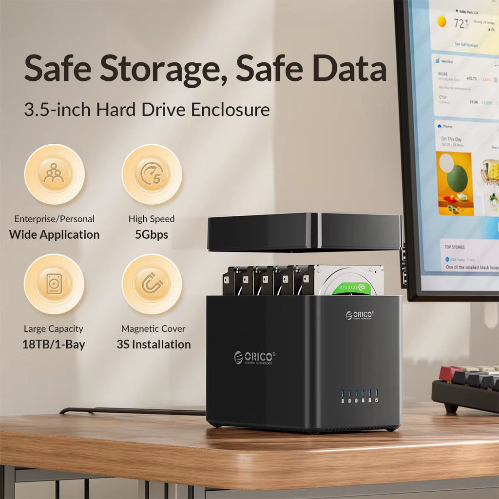 DS Series 5-Bay 3.5-Inch USB Hard Drive Enclosure with Magnetic SATA to Type-C for Cryptocurrency Mining