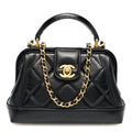 Shiny Lambskin Quilted Mini Cocodoc Top Handle Bag Black