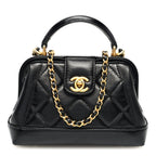 Shiny Lambskin Quilted Mini Cocodoc Top Handle Bag Black