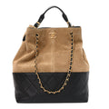 Suede Calfskin Shiny Lambskin Quilted Large Coco Base Shopping Bag Beige Black