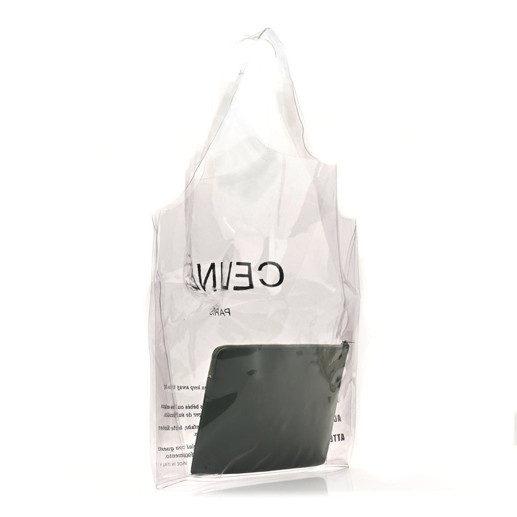 Plastic Bag with Cloudy Lambskin Solo Zip Pouch Clutch Celadon