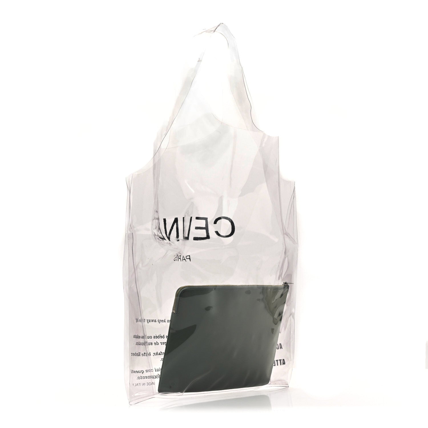 Plastic Bag with Cloudy Lambskin Solo Zip Pouch Clutch Celadon