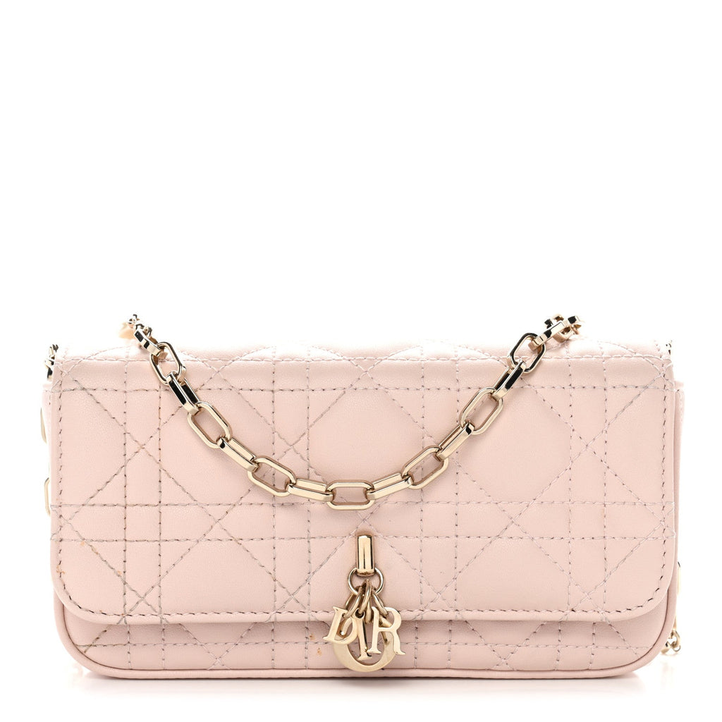 Lambskin Cannage Dior Talk Phone Pouch Rose Poudre