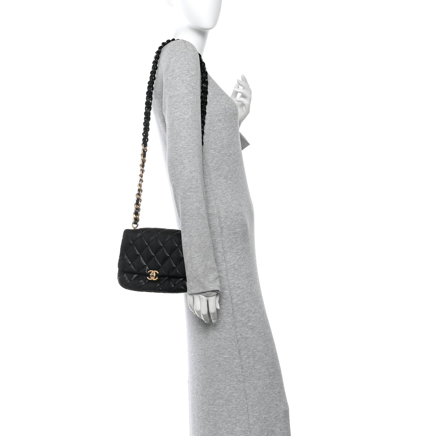 Lambskin Quilted Small Lacquered Chain Flap Black