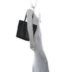 Grained Calfskin North South Rockstud Tote Black