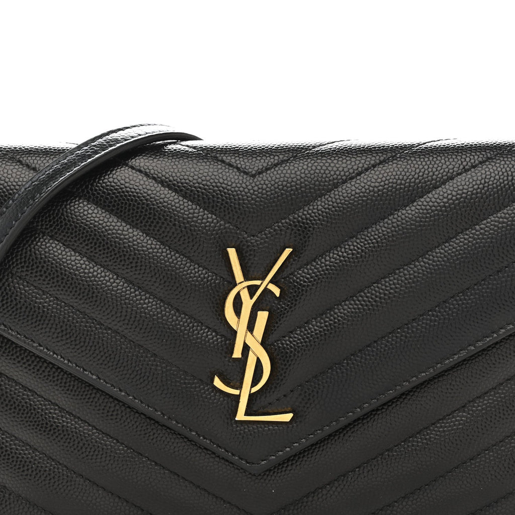 Grain De Poudre Matelasse Chevron Monogram Envelope Chain Wallet Black
