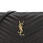 Grain De Poudre Matelasse Chevron Monogram Envelope Chain Wallet Black