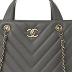 Calfskin Chevron Quilted Statement Shopping Tote Grey