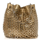 Metallic Calfskin Mesh Long Chain Bucket Bag Gold